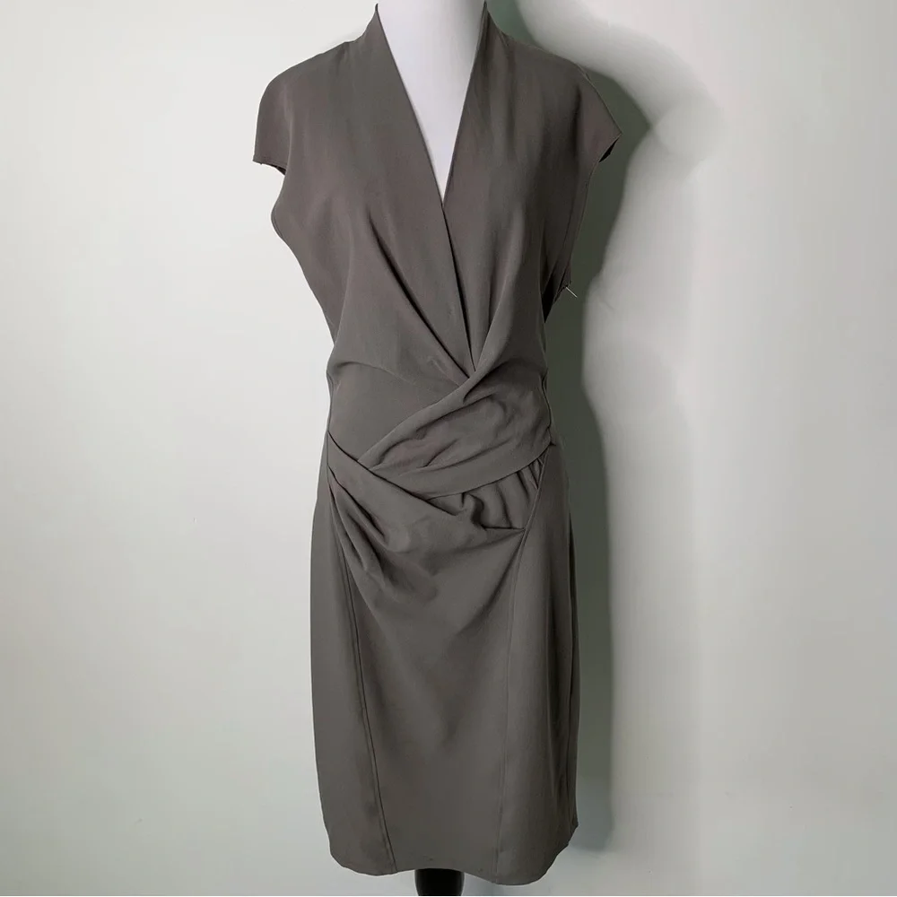 Helmut Lang Women's Grey V-Neck Wrap Sheath Wool Sleeveless Dress Size 10 - Picture 1 of 13